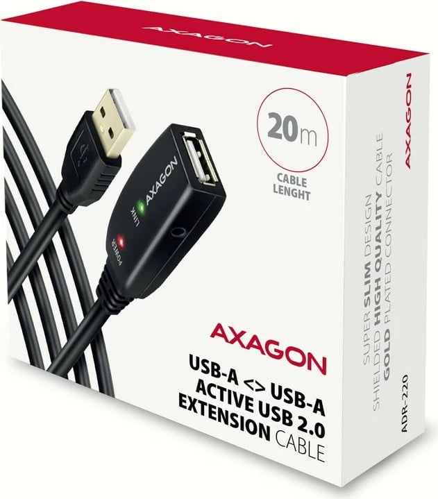 Kabllo zgjatës USB AXAGON ADR-220, 20m, i zi