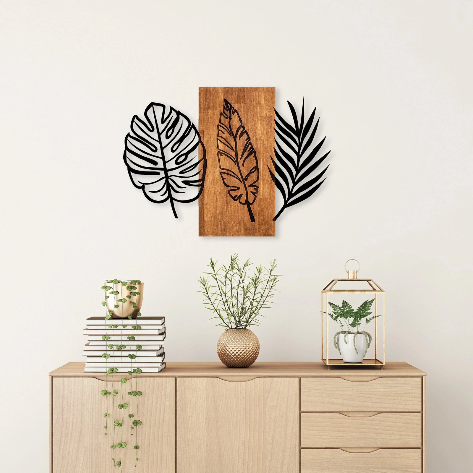 Aksesor dekorativ muri prej druri, Wallity, gjethe të trefishta, 384