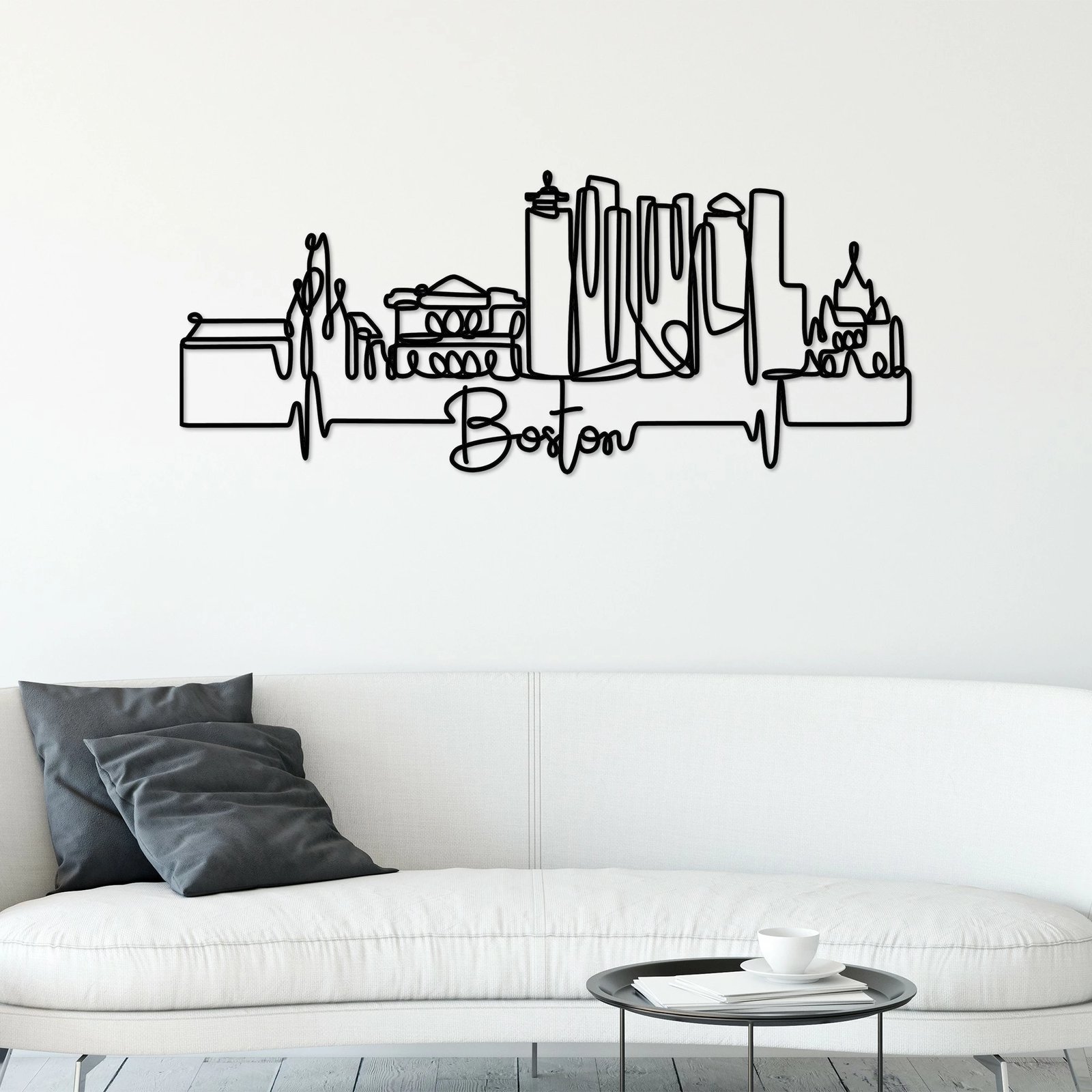 Aksesor dekorativ metalik për mur, Wallity, Boston, ngjyrë e zezë, 120x47x1.5cm