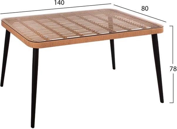 Set 5 pjesë Allegra Wicker me Sipërfaqe Tavoline 140x80x78 Bezhë & E Zezë FH10492