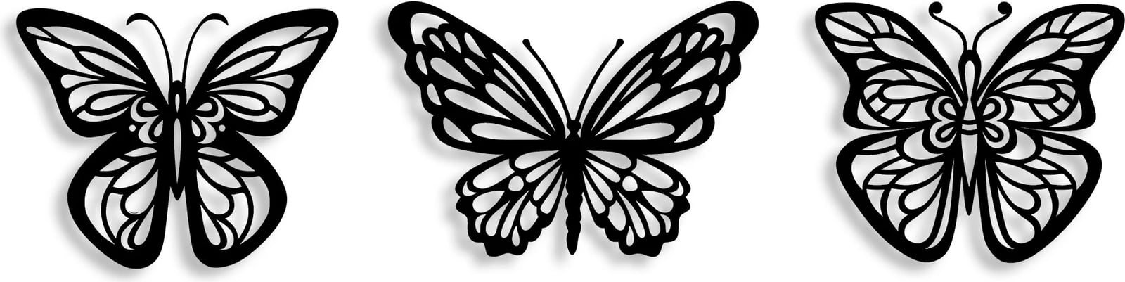 Aksesor dekorativ metalik për mur, flutura, 3 copë