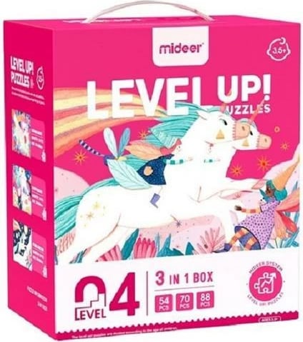 Puzzle Mideer Level Up 3 në 1, 54-88 pjesë, për fëmijë, Unicorn