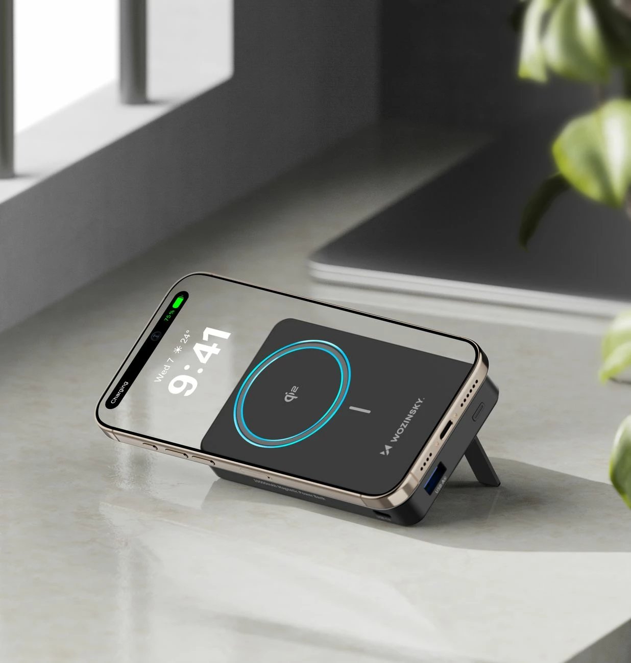 Powerbank Wozinsky WLWP-10KA0Y3S, 10000 mAh, 22.5W PD, Qi2, me mbajtëse, e zezë Powerbank Wozinsky WLWP-10KA0Y3S, 10000 mAh, 22.5W PD, Qi2, me mbajtëse, e zezë