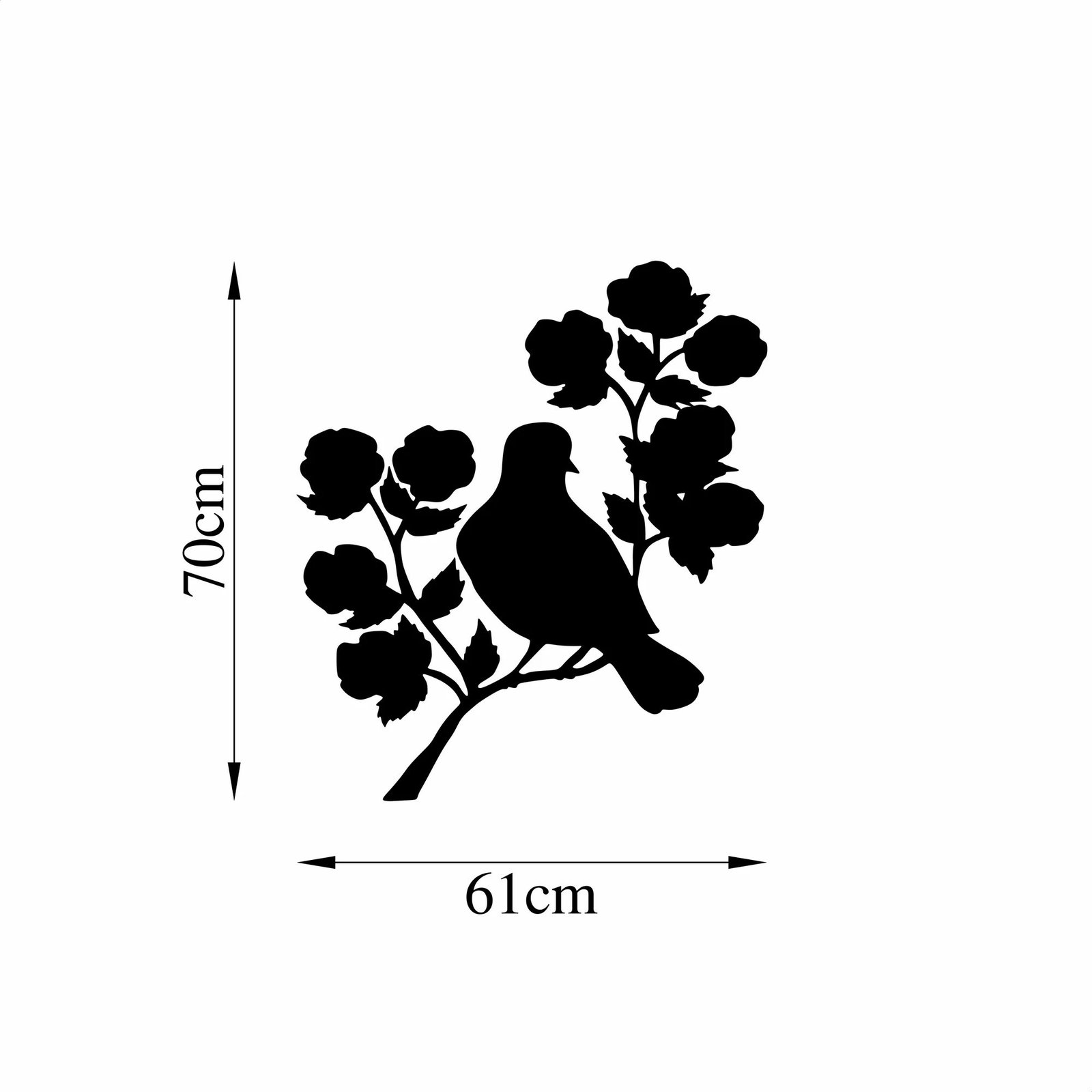 Aksesor dekorativ muri prej metali, trëndafil dhe zog, Wallity, 61x70cm