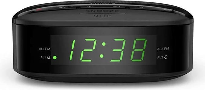 Orë alarmi me radio, Philips TAR3205/12, FM digjital, 10 stacione, buton snooze 9 min, ekran i madh LED, e zezë