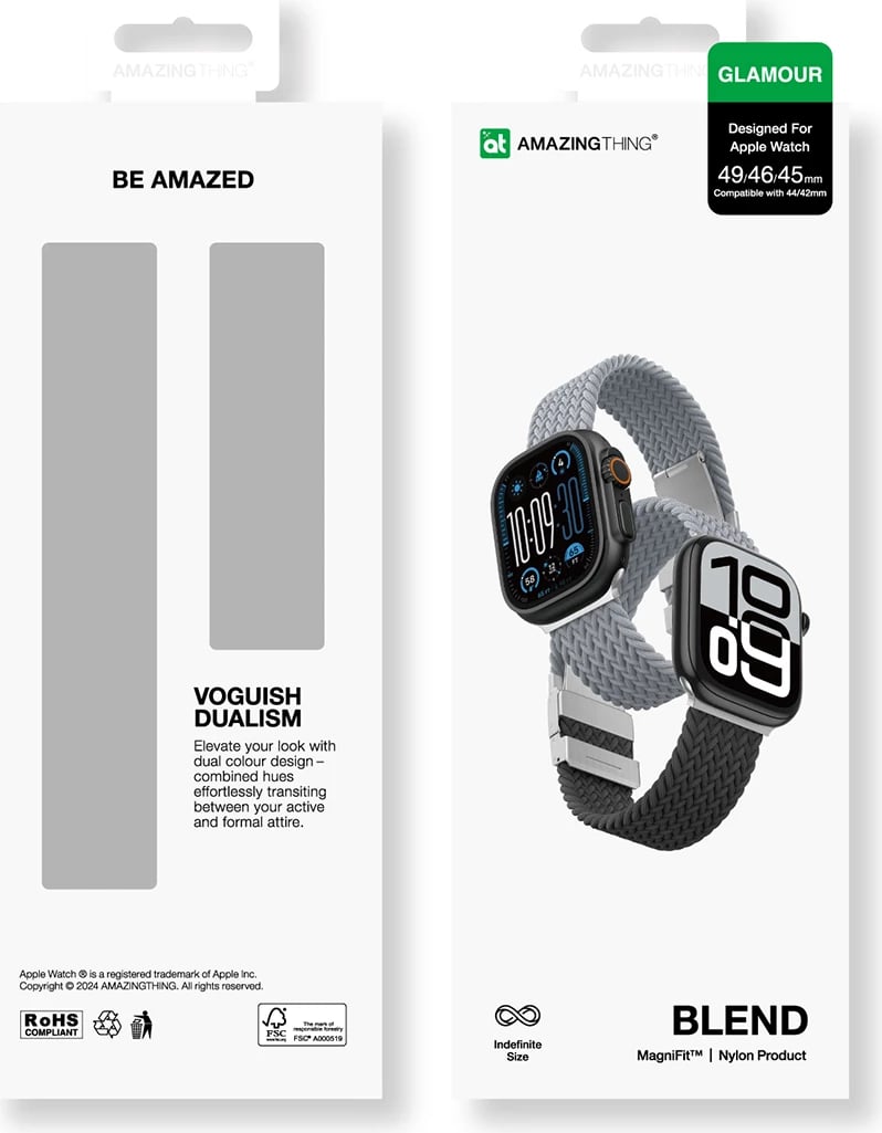 Set rripash AmazingThing Blend Band për Apple Watch 45/46/49mm, gri-e zezë/gri, 2 copë