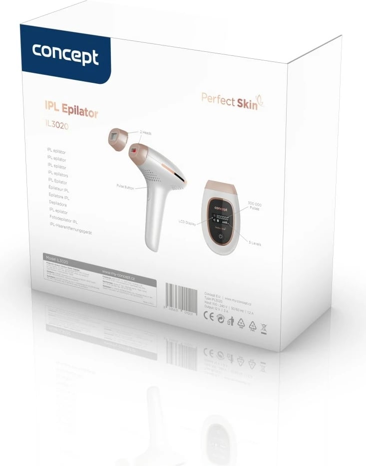 Depilator IPL Concept IL3020 Perfect Skin, 2 koka, i bardhë/ari/rozë