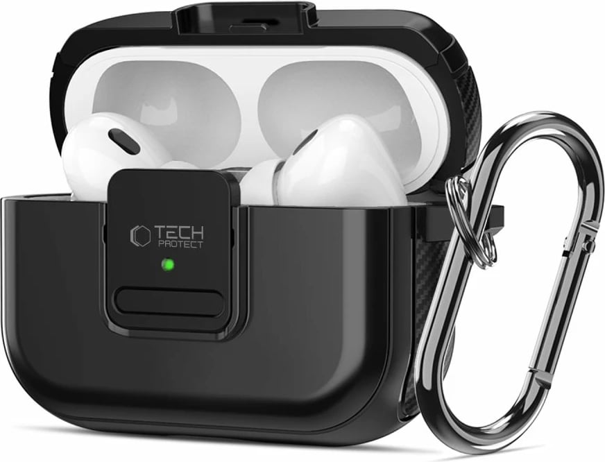 Mbështjellës Tech-Protect Defender me karabiner për AirPods Pro/Pro 2, MagSafe, Zi