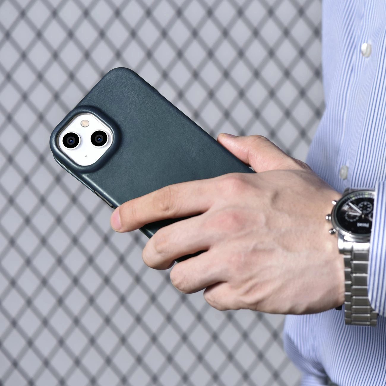 Mbështjellës iCarer Oil Wax Premium Leather Folio për iPhone 14 Plus, MagSafe, kaltër