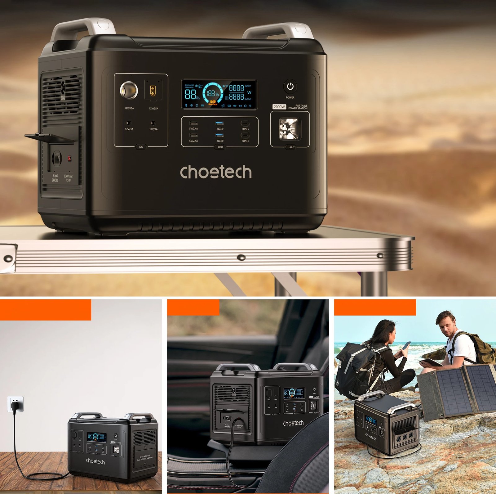 Stacion portativ energjie Choetech BS006 Super Mini, 1997Wh, 2000W, LiFePO4, i zi