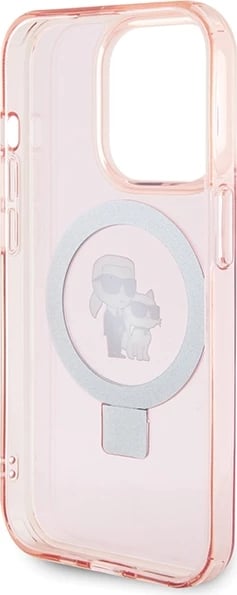 Mbështjellës Karl Lagerfeld KLHMP15XHMRSKCP për iPhone 15 Pro Max 6.7", me unazë Ring Stand, MagSafe, rozë