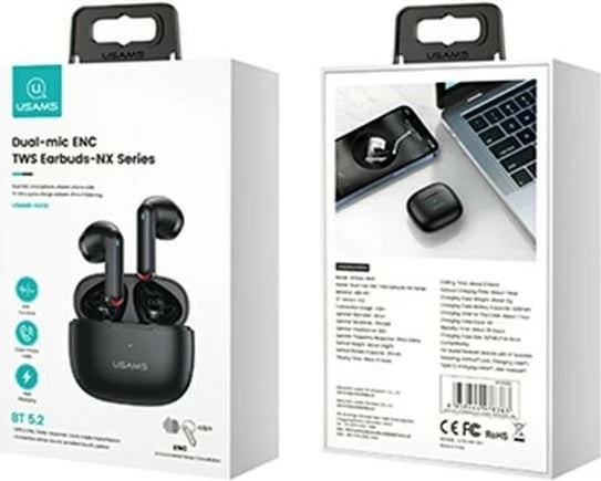 Kufje TWS USAMS NX10 Series, Bluetooth 5.2, mikrofon i dyfishtë, e zezë