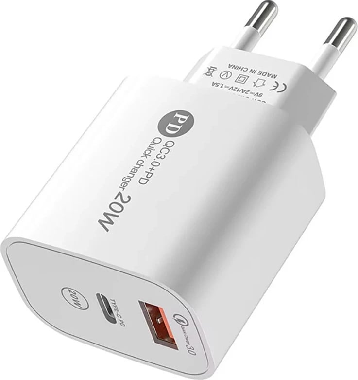 Karikues muri Hurtel A6MaxL, 20W, 2 porta USB-A + USB-C, me kabllo USB-C në Lightning 1m, Bardhë