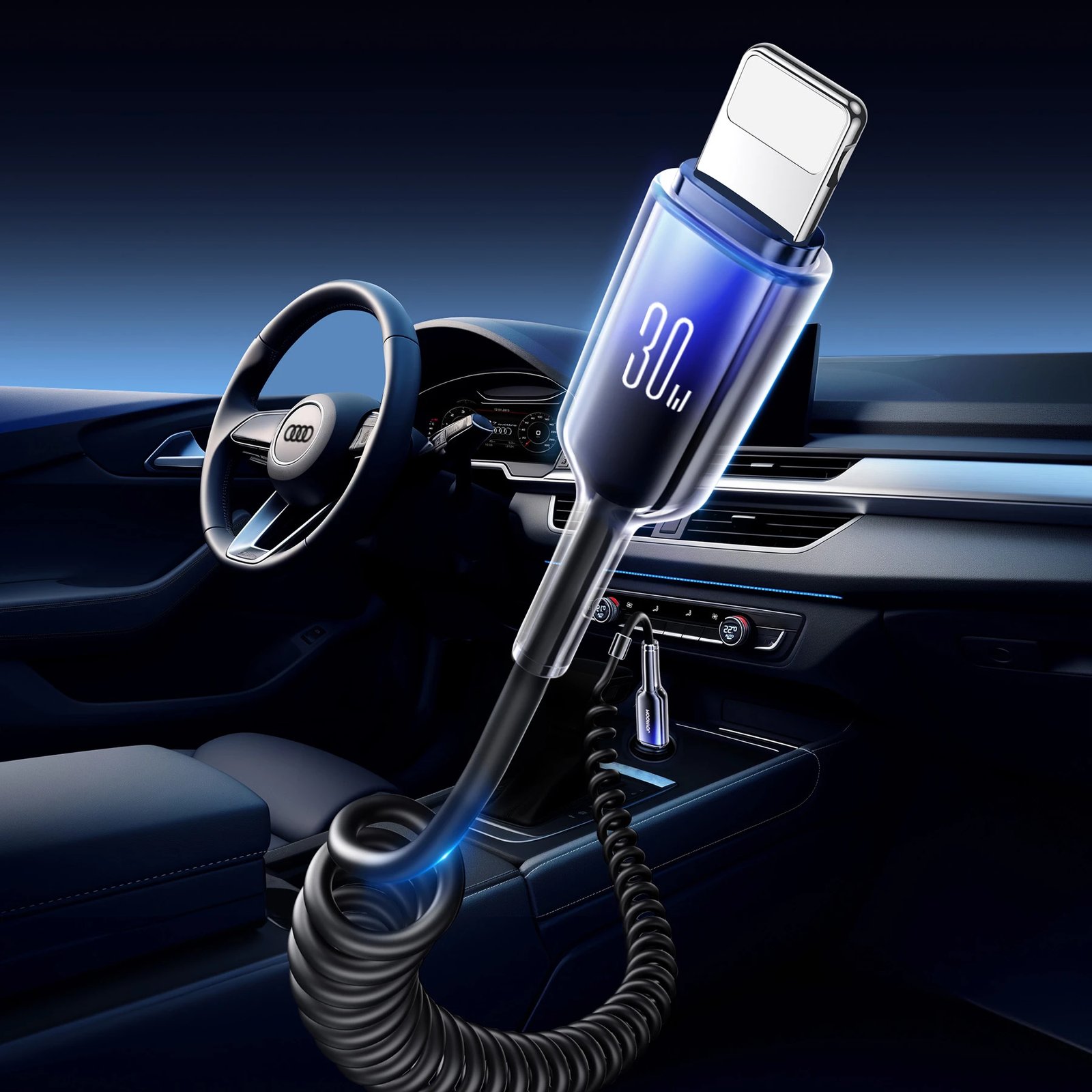 Kabllo spiral Joyroom S-A43 Crystal-Clear Series, 1.5m, USB-C në Lightning, 30W, e zezë