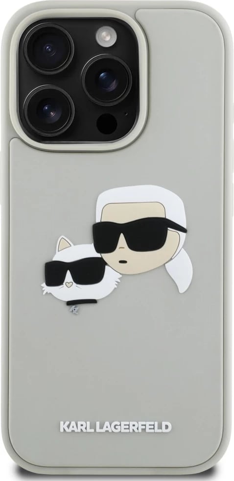 Mbështjellës Karl Lagerfeld HC 3D Rubber Double Heads për iPhone 16 Pro, Bezhe