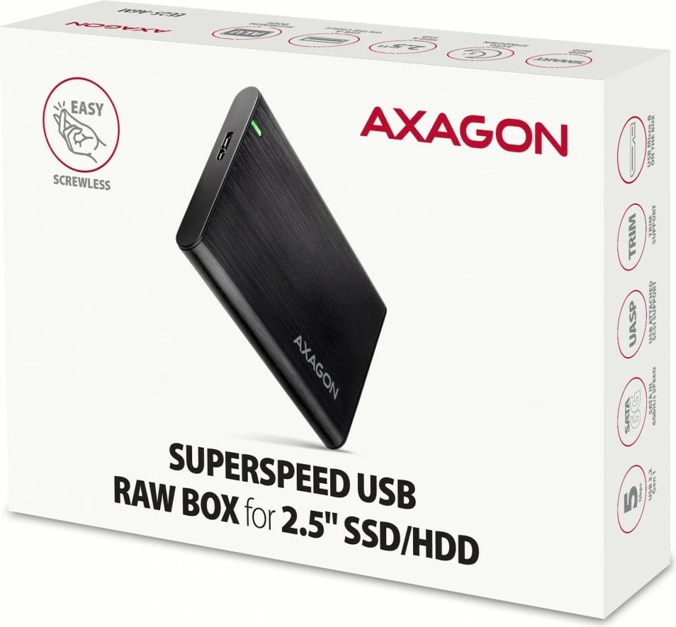 Kasë e jashtme AXAGON EE25-A6M për HDD/SSD 2.5", USB 3.2 Gen 1, alumini, karbon