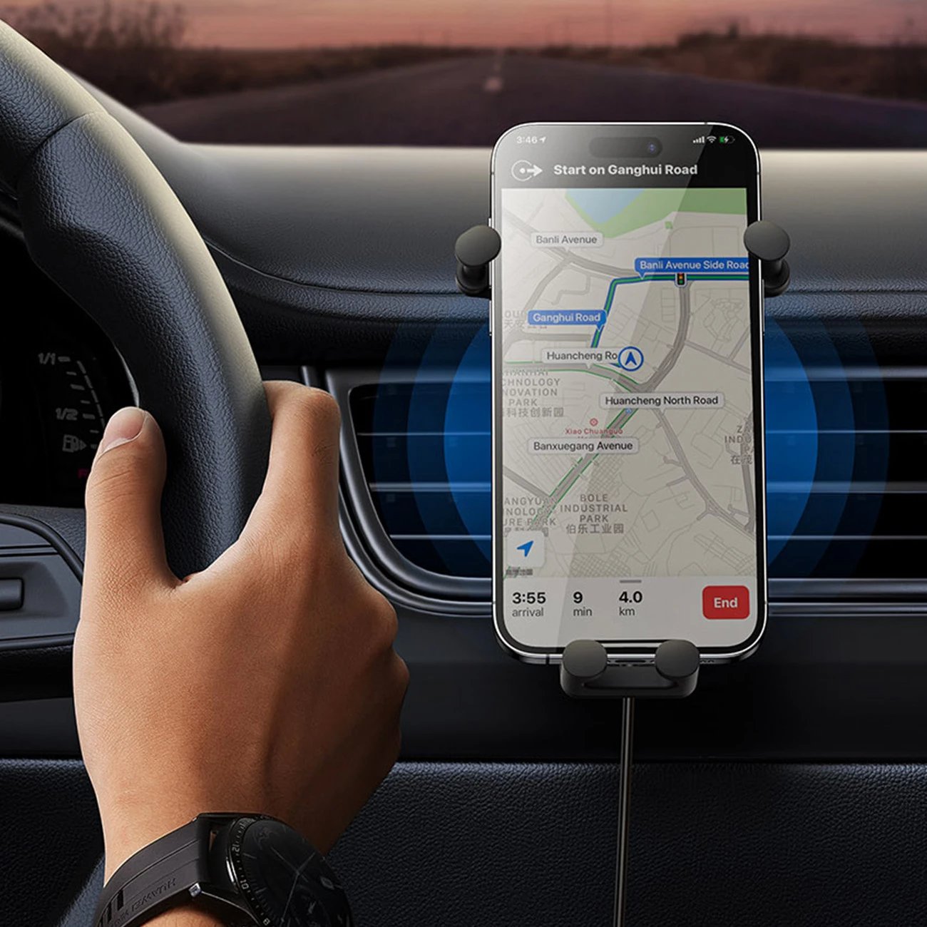 Mbështjellës Baseus Stable Series me karikues wireless 15W për veturë, i zi