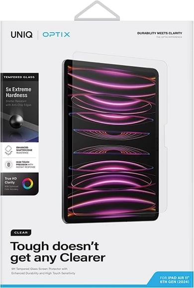 Mbrojtës ekrani xham i temperuar UNIQ Optix Clear me aplikator për iPad Air 11" (2024)