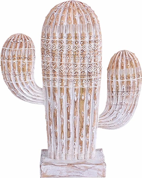 Dekor kaktusi ARIANE, polirezine, natyral-bardhë, 19x6x23cm