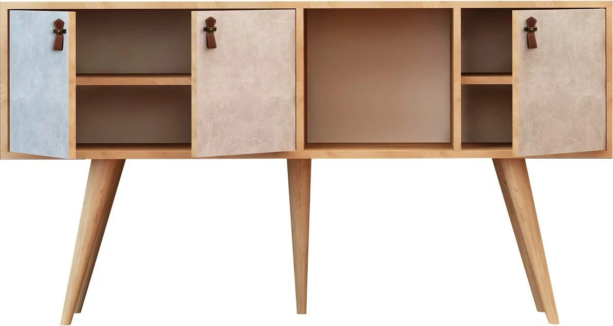 Komodë Hanah Home, Plamen, ngjyrë lisi dhe e bardhë