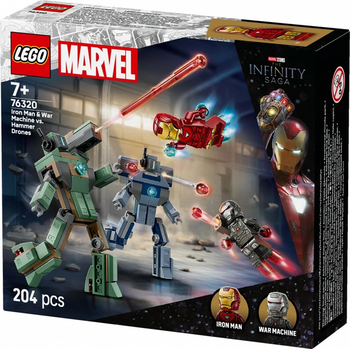 Set LEGO Marvel Super Heroes 76320, Iron Man dhe War Machine kundër Hammer Drones, 204 pjesë