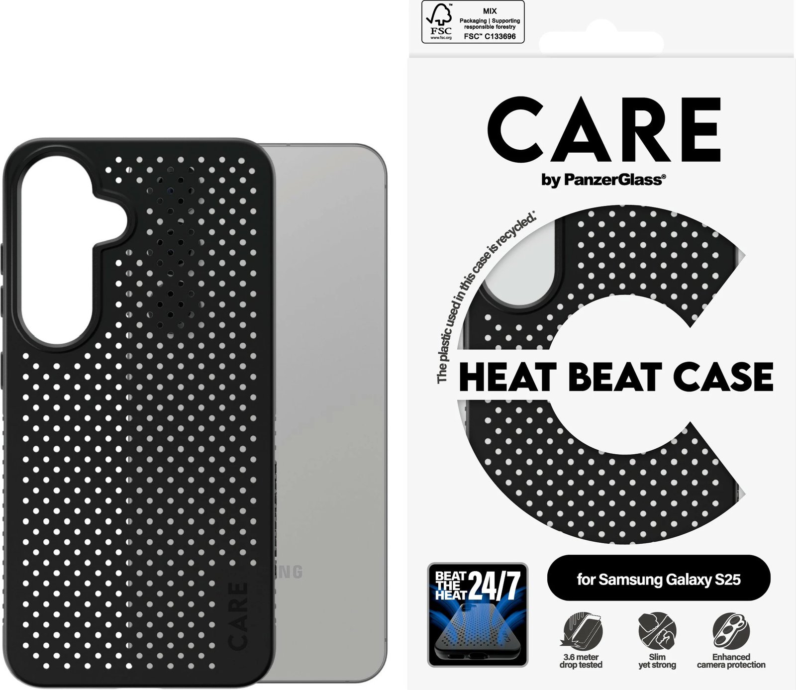 Mbështjellës PanzerGlass CARE Feature Case për Samsung Galaxy S25, i zi