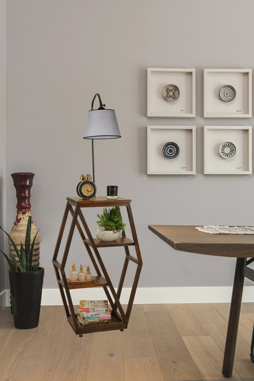 Llambë dyshemeje Opviq, gri, me mbajtëse librash, 8525-4