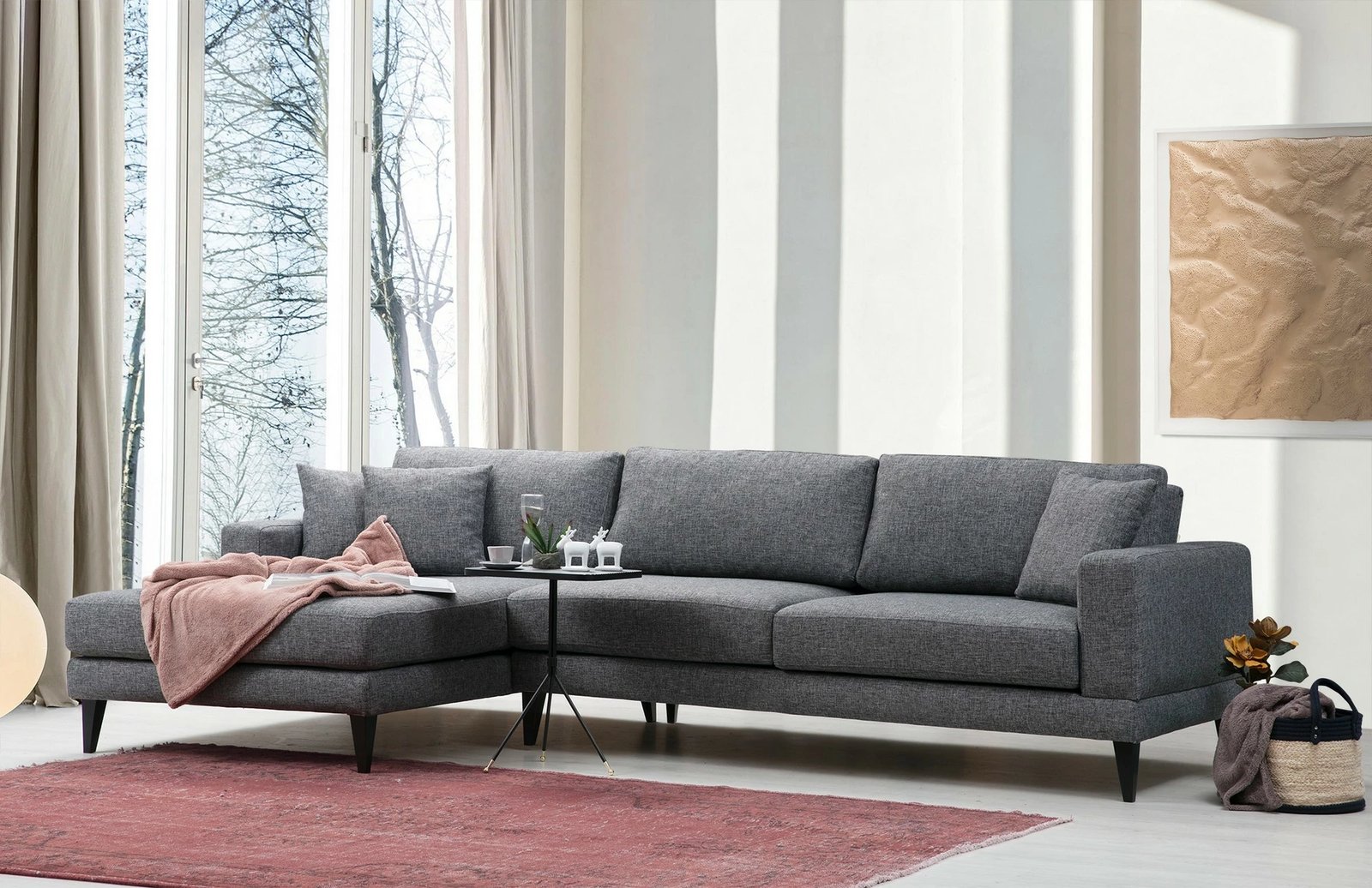 Kënd-sofë krevati Atelier del Sofa, kënd nordik majtas (Chl+3R), ngjyrë gri e errët