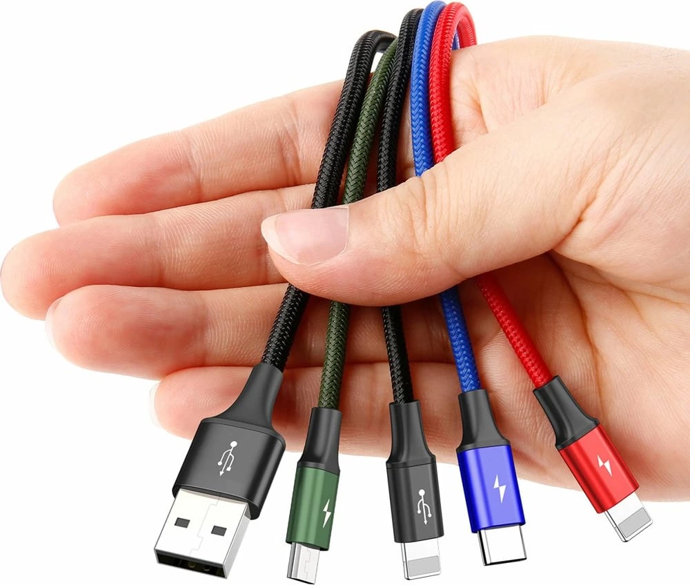 Kabllo 4n1 Baseus CA1T4-A01, USB/Lightning/USB Type C/micro USB, 1.2m, Najlon, E zezë