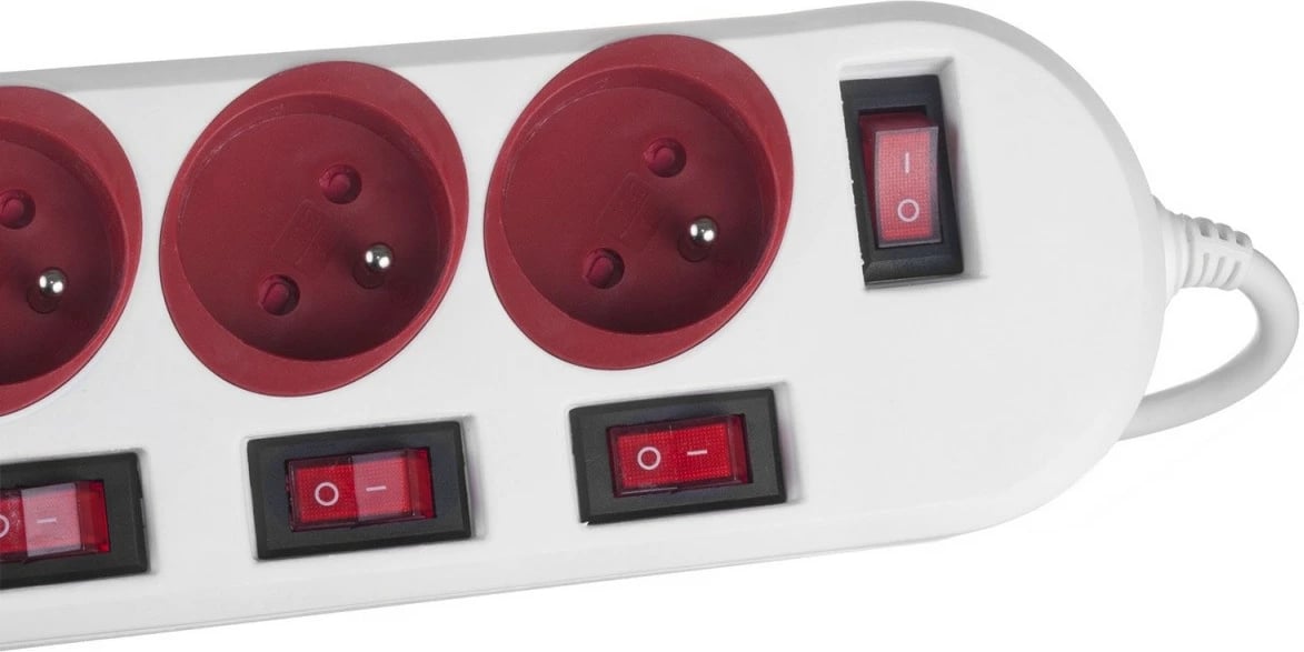 Listë elektrike Maclean MCE204RW, 5 prize me çelësa, 1.5m, Kuqe/Bardhë