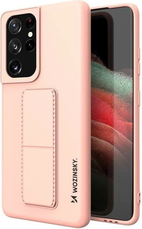 Mbështjellës silikon Wozinsky Kickstand Case për Samsung Galaxy S21 Ultra 5G, Rozë