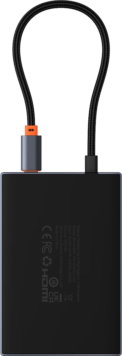 Kasë Baseus PioneerJoy 8-in-1, USB-C hub, HDMI 4K@60Hz, DisplayPort 8K@30Hz, VGA, 2x USB-A 3.0, 2x USB-C, gri