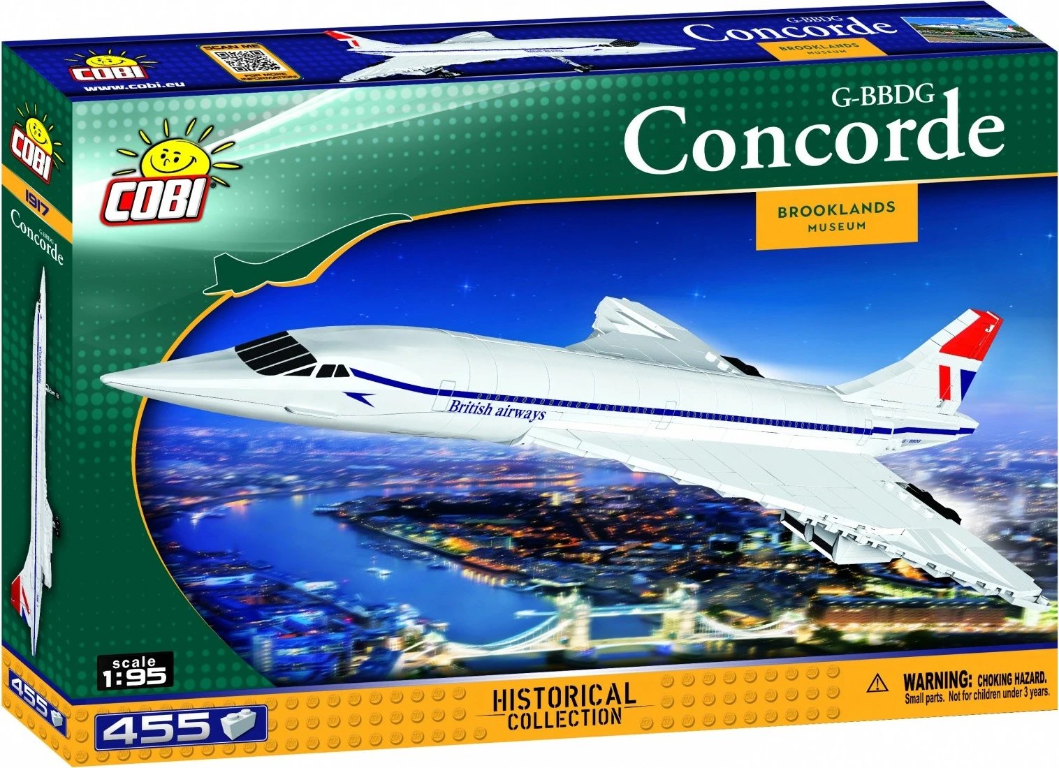 Set ndërtimi Cobi Klocki Action Town Concorde G-BBDG, 455 pjesë, Bardhë/Blu