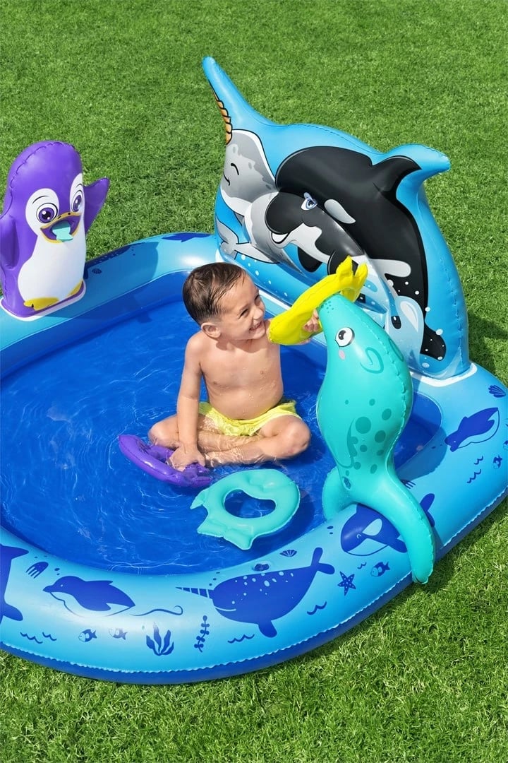 Qendër loje uji e fryrë për fëmijë Bestway Polar Pals, 1.34 m x 1.31 m x 73 cm, Blu