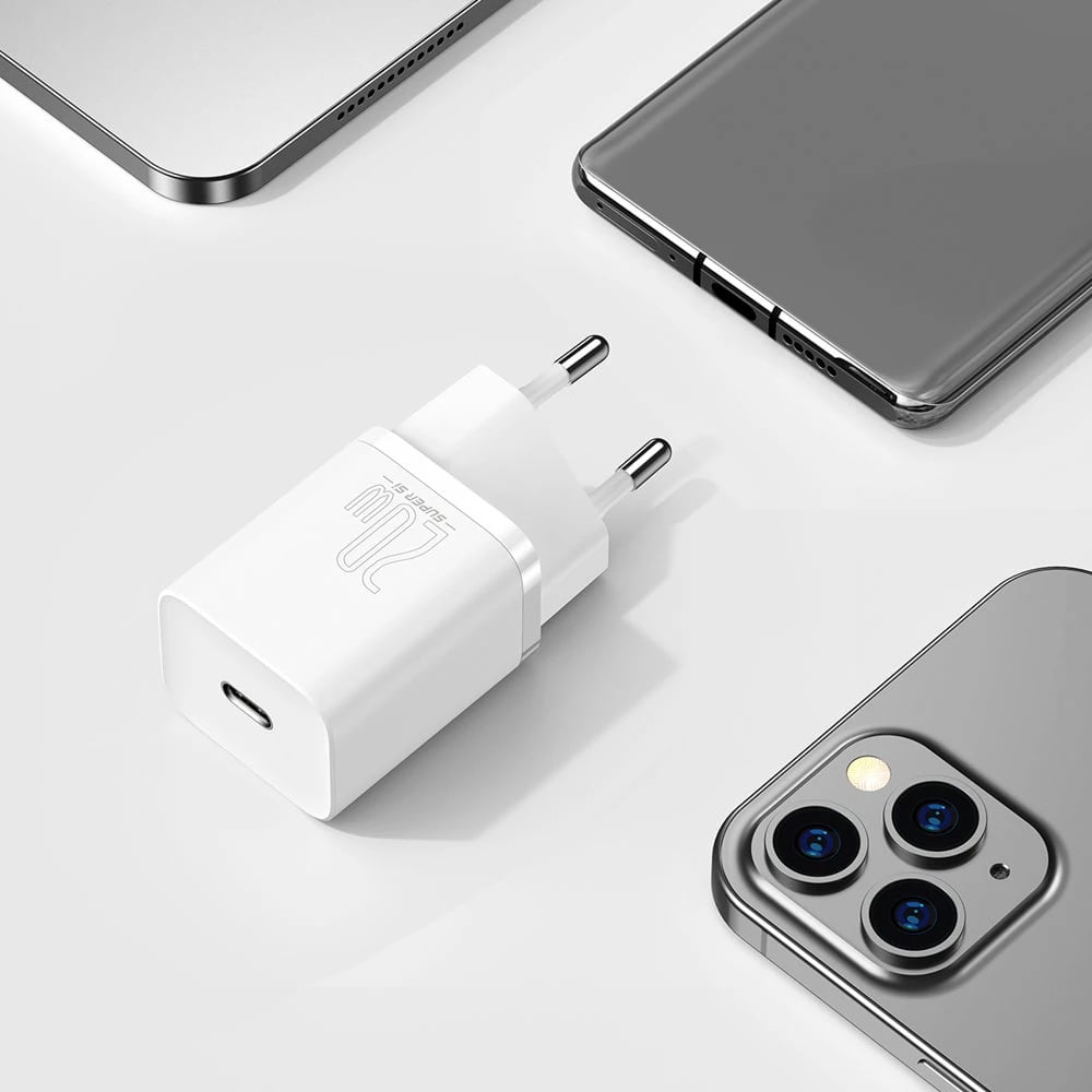 Karikues muri Baseus Super Si 1C, 20W, USB-C, i bardhë Karikues muri Baseus Super Si 1C, 20W, USB-C, i bardhë