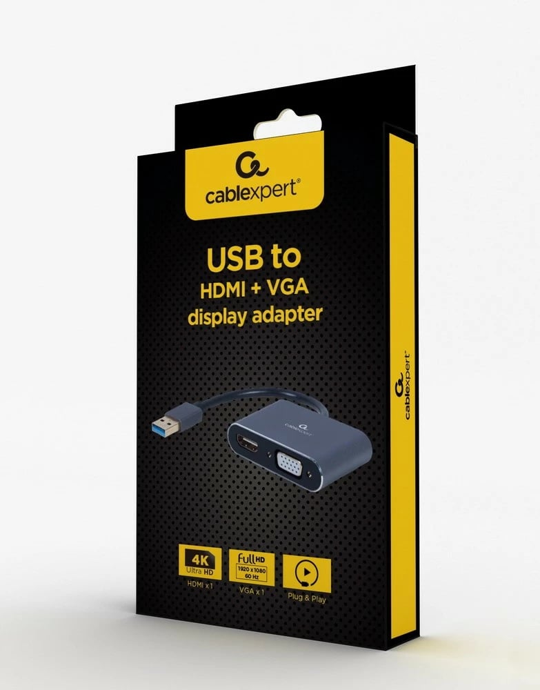 Adapter USB 3.0 në HDMI dhe VGA Gembird A-USB3-HDMIVGA-01, Gri
