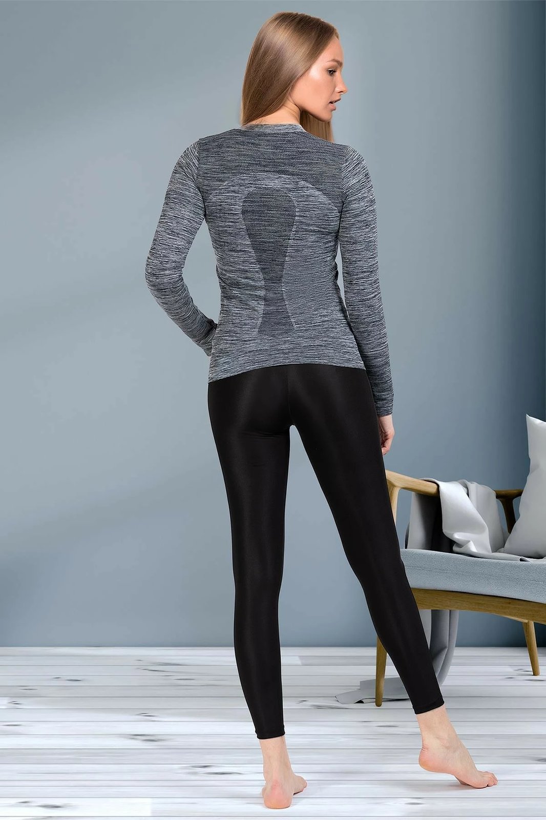 Bluzë e gjatë sportive për gra, ngjyrë gri, Jumeon 001-001383