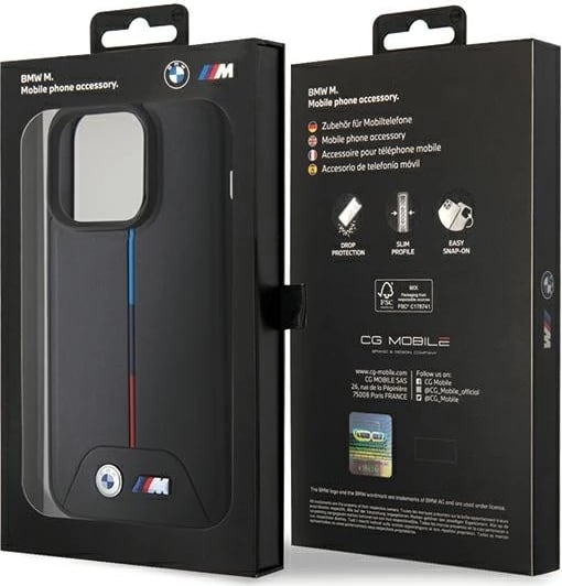 Mbështjellës BMW Quilted Tricolor MagSafe për iPhone 15 Pro, i zi