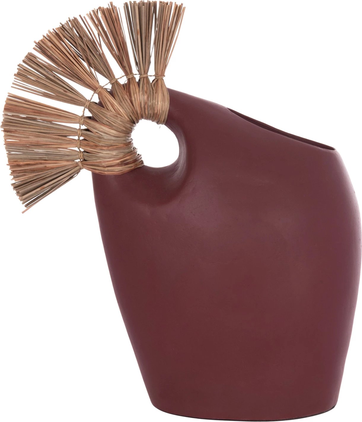 Vazo dekorative tavoline ALICA2, terrakotë, e kuqe maron, me bar të thatë, 44x18x50cm