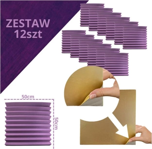 Panel akustik set 12 copë, ngjyrë vjollcë