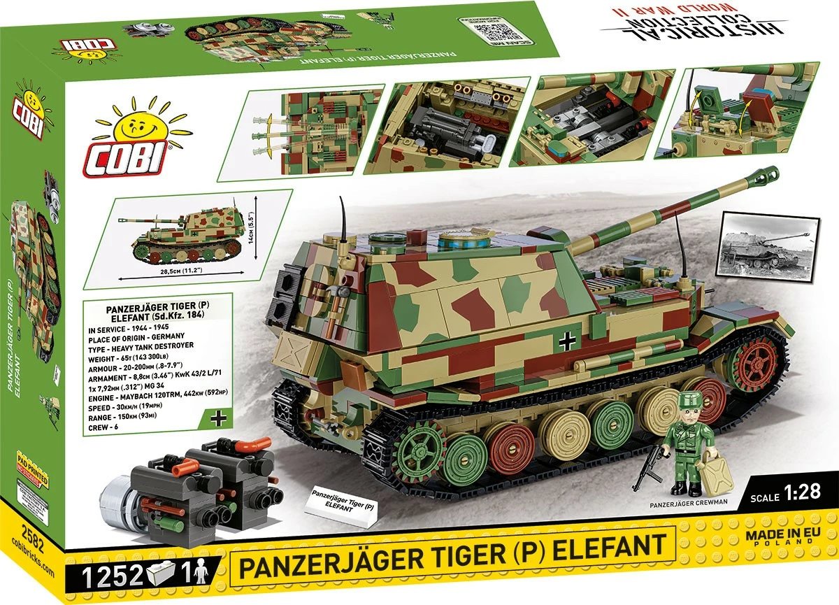 Set blloqesh Cobi Klocki Panzerjäger Tiger (P) Elefant, 1252 pjesë, Kamuflazh