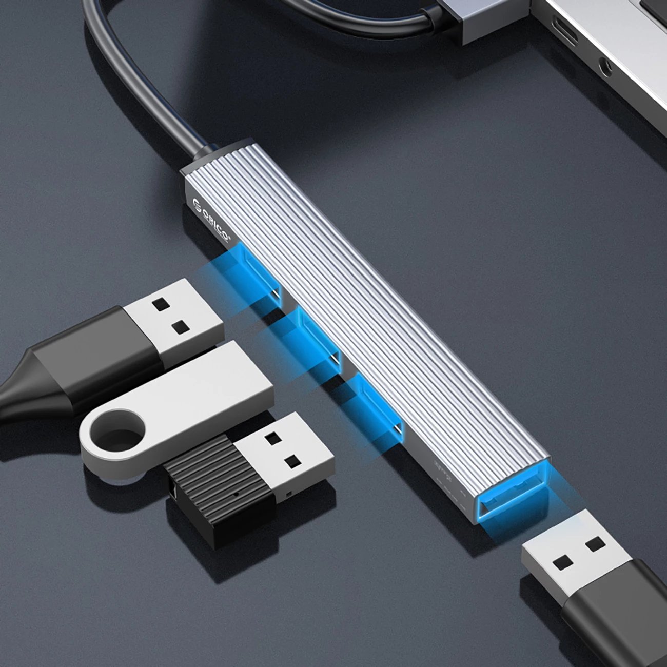 Kasë Orico AH-A13, 4 porta USB-A (1x USB 3.0, 3x USB 2.0), alumini, Gri