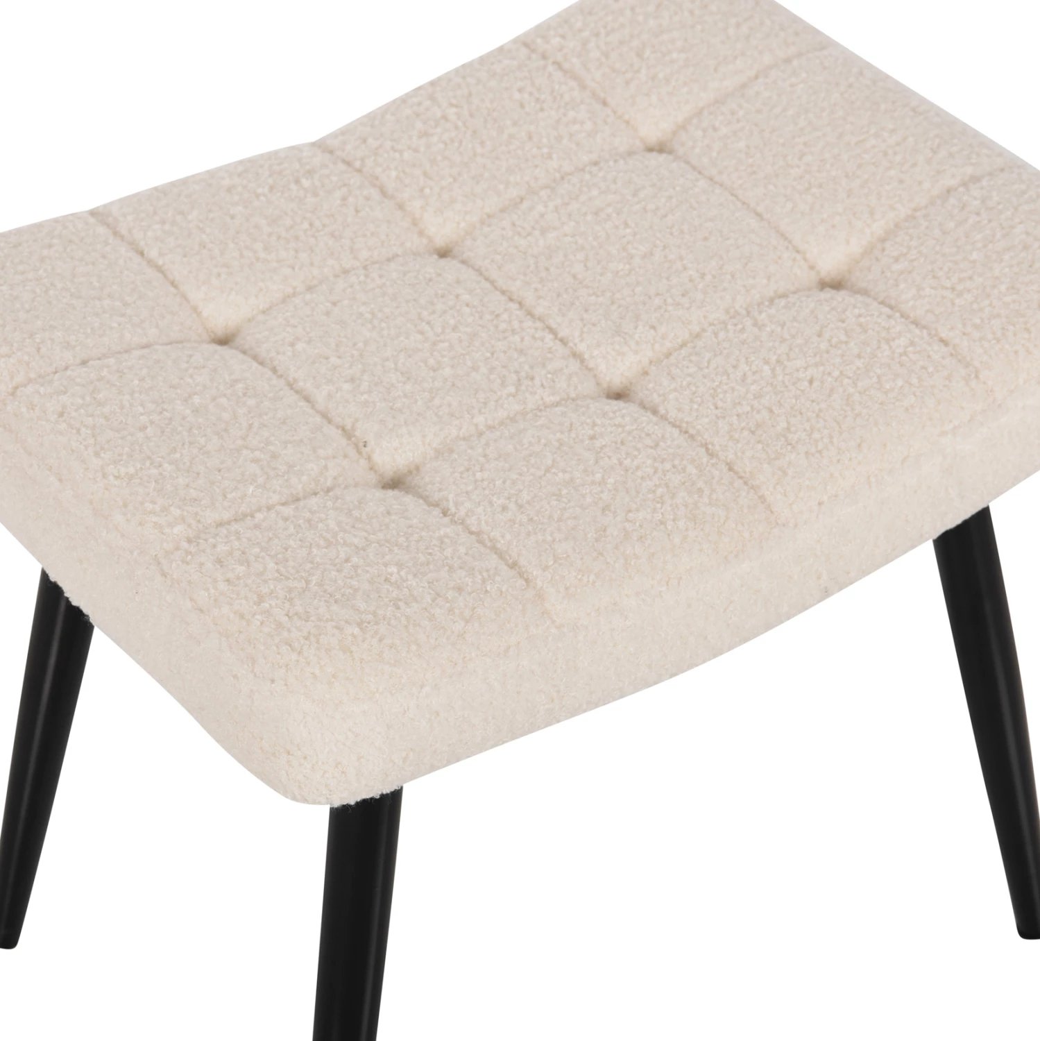 Fotel CRAWLEY me tabure, stof boucle i bardhë, këmbë metalike të zeza, FH8918.25, 70x74x105cm