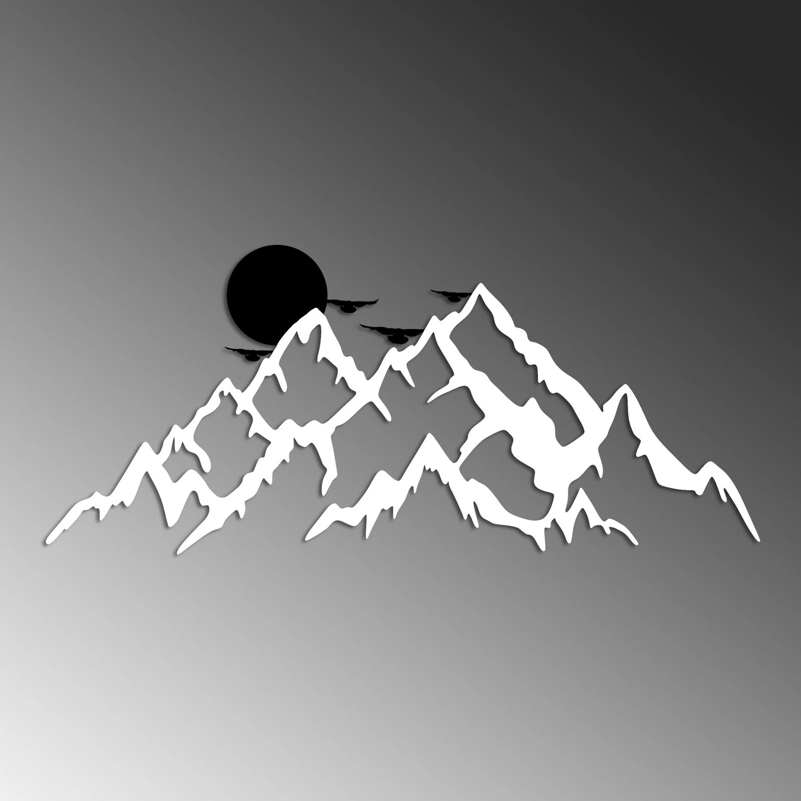 Aksesor dekorativ metalik për mur, Wallity, male dhe diell, 59x25cm