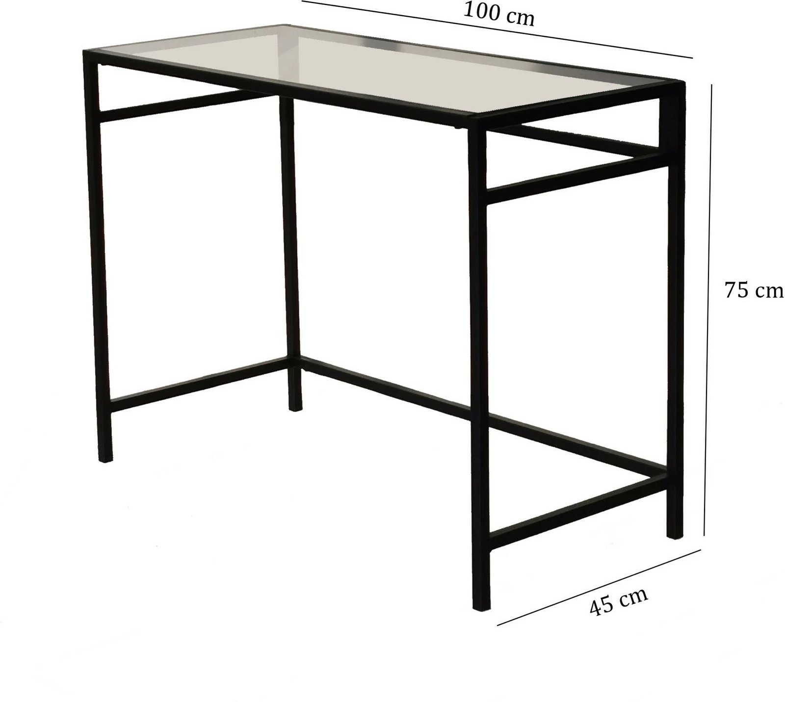 Tavolinë pune Hanah Home, xham i temperuar, kornizë metalike, 100x45cm, e zezë