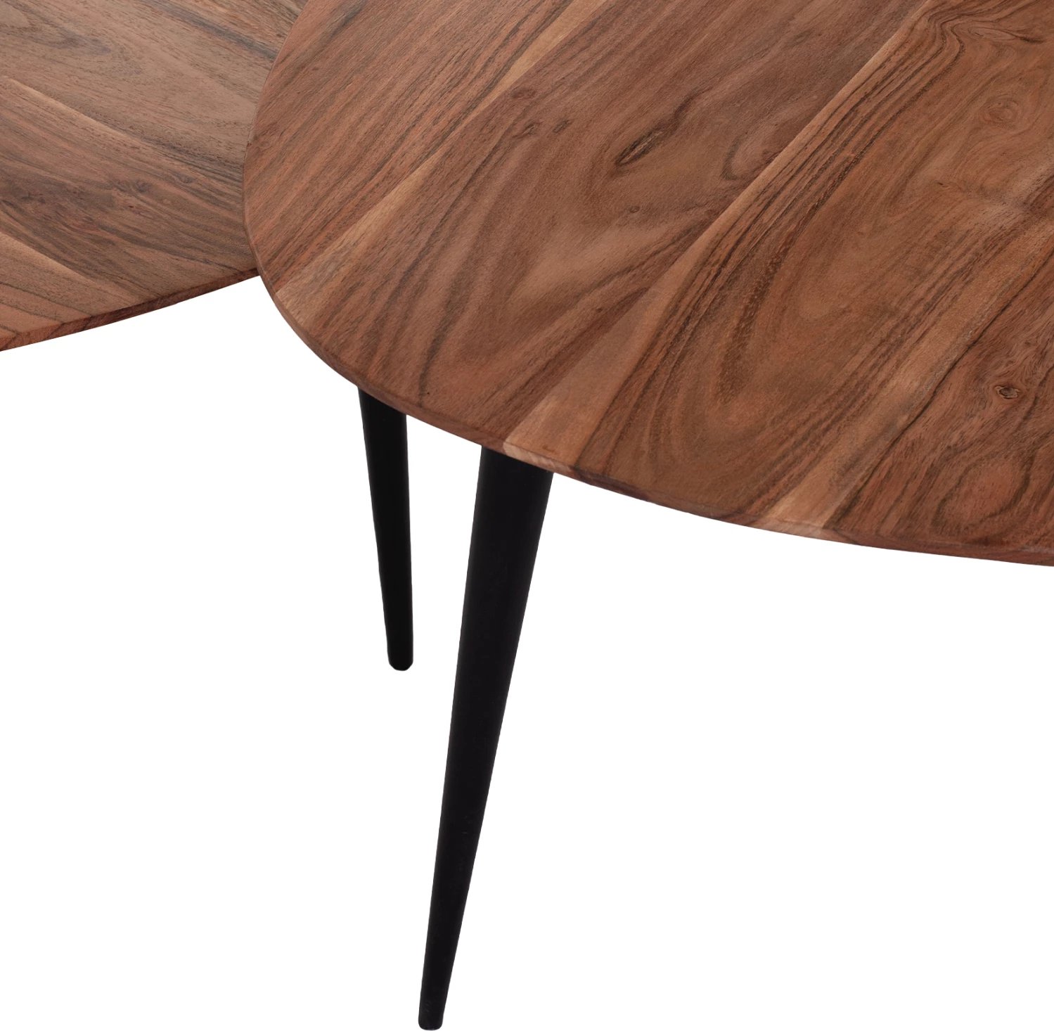 Set 3 tavolina zigon EMILIANO, dru akacie, këmbë metalike të zeza, FH9256, 69.5x67x46cm