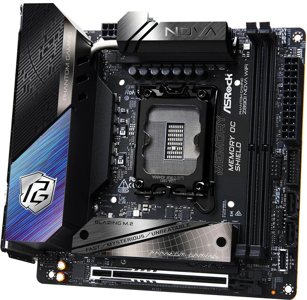 Pllakë amë ASRock Phantom Gaming Z890I Nova WiFi, LGA 1851, DDR5, Wi-Fi 7, Thunderbolt 4, mini ITX