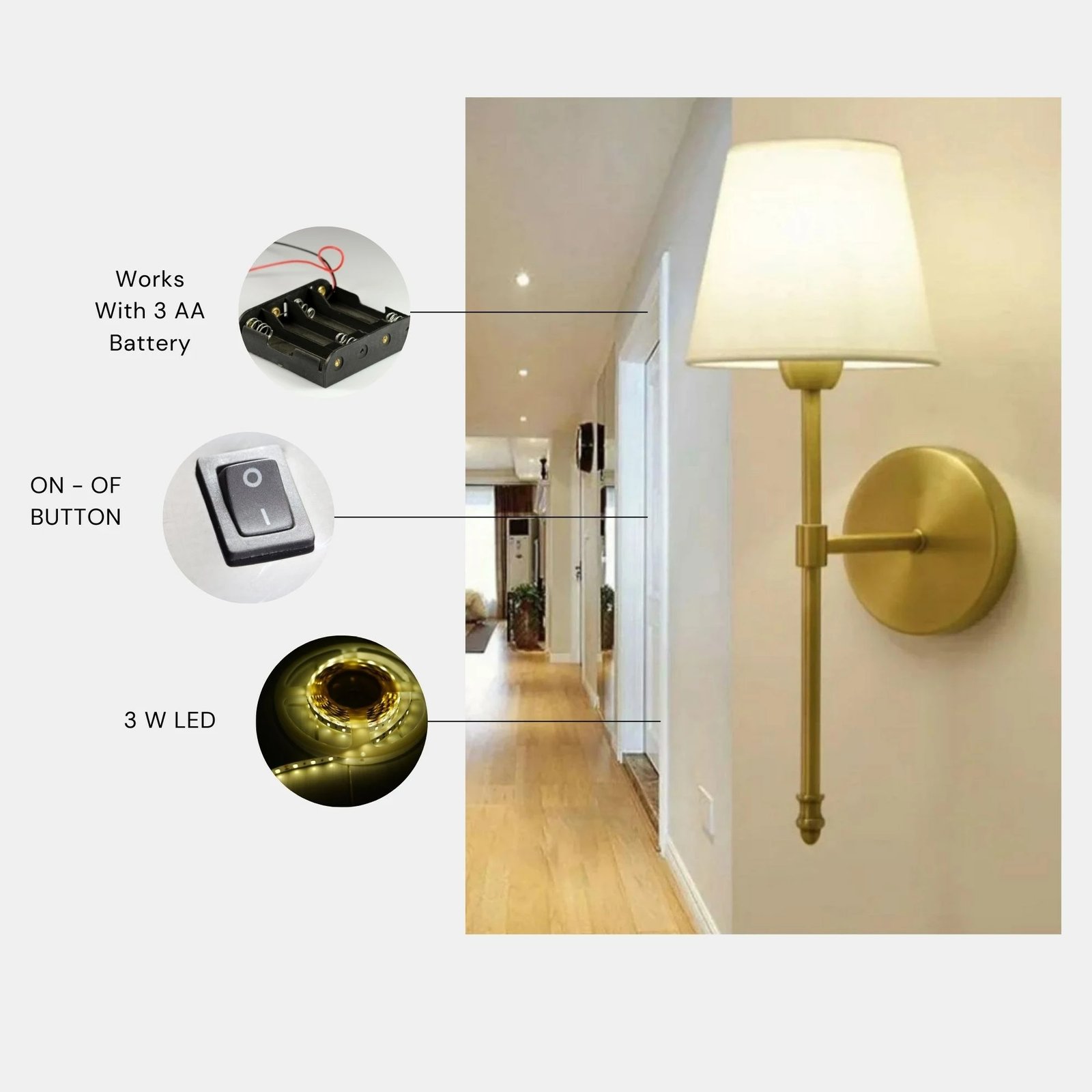 Llambë muri Opviq, Dawin - 8876-1P, ngjyrë ari dhe krem