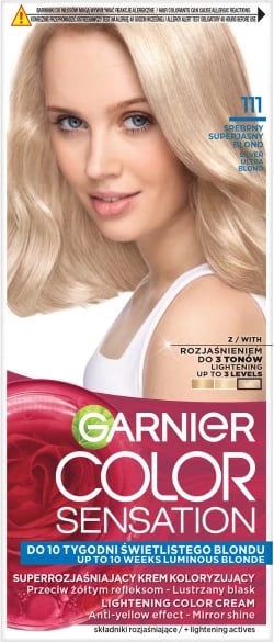 Krem ngjyrosës për flokë Garnier Color Sensation Super Lightening 111 argjendtë super e çelët bjonde për femra, 1 copë