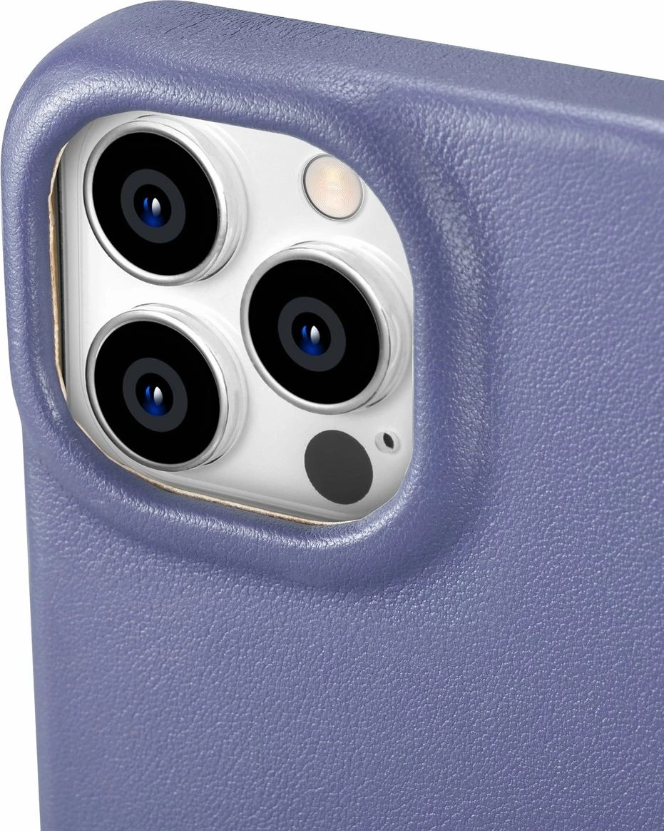 Mbështjellës iCarer CE Premium lëkurë folio për iPhone 14 Pro, MagSafe, vjollcë e lehtë